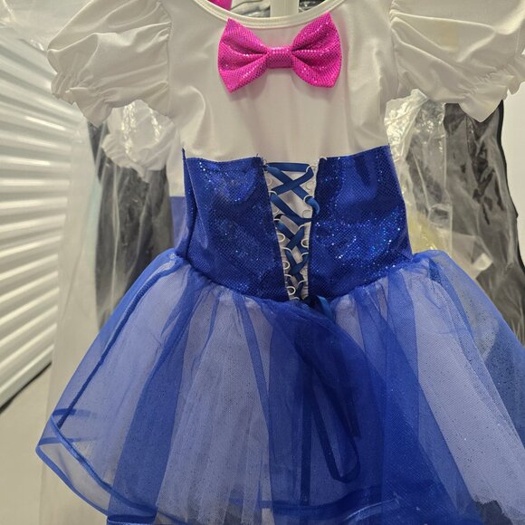 Girls Ballet Recital Outfit (7 Years) –White Leotard with Blue Corset Tutu & bow - Picture 2 of 9